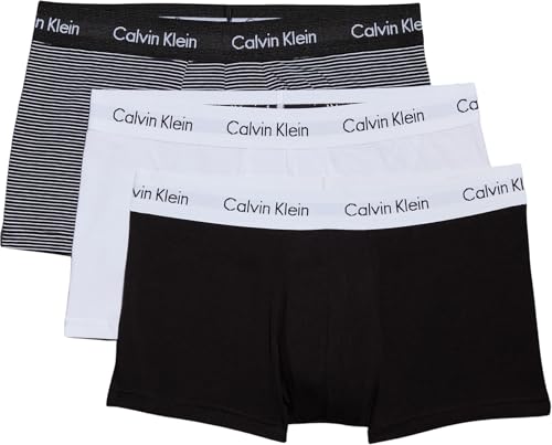 Calvin Klein Calzoncillos bóxer Hombre Pack de 3 Low Rise Trunks Ropa Interior, Multicolor (White/B&W Stripe/Black), M