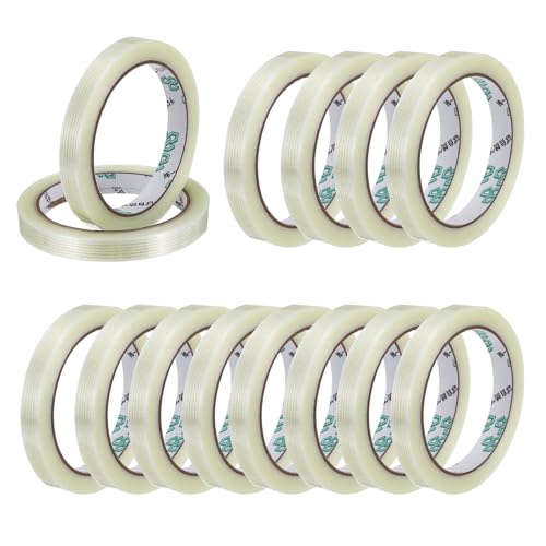 Image of MECCANIXITY Strapping Tape, 14 Roll 1 /2 Inch x 22 Yards Reinforced Packing Tape Filament Tape Heavy Task Packing Transparent 5.9 Mil Striped for Package Transport Electric Equipment Packaging