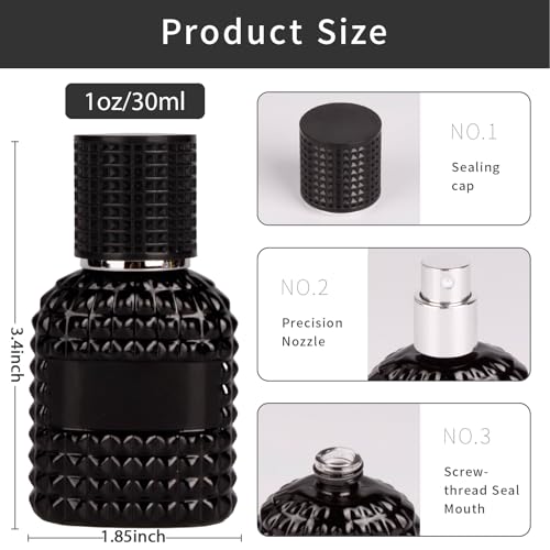 2 Pack 30ml Perfume Spray Bottles Empty, Refillable Glass Fine Mist Atomizer, Portable Travel Perfume Atomizers Fragrance Containers Sprayer for Cleaning, Essential Oils, Liquids (Black)2