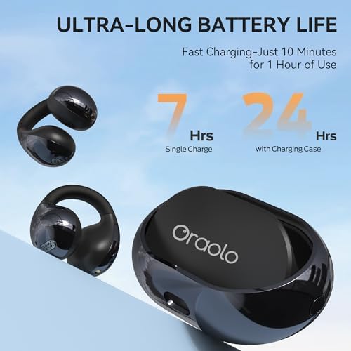 Oraolo Open Ear Headphones, Bluetooth 6.0 Wireless Earbuds with Stereo Sound, ENC Clear Call, 21H Playtime, Type-C Charging, Touch Control, IPX6 Waterproof Open Ear Clip-On Earbuds for Sports Outdoor - 4