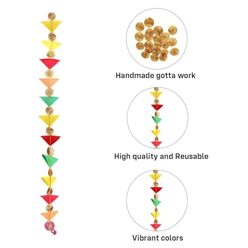 Image of Party Propz Pink Orange Ganpati Decoration Setup for Home - 12Pcs Ganpati Backdrop Decoration with Hanging & Lights, Varamahalakshmi Decorative Items, Janmashtami, Pooja Backdrop Cloth, Haldi Decor