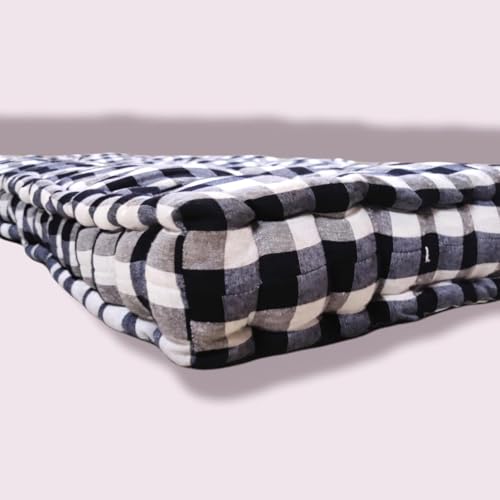 Deevine Craft 5-Inch Thick Soft Cotton Box Mattress | Medium Firm Single Bed Mattress with Pillow | Black and White (Super King(6X6ft or 72X72 Inches))