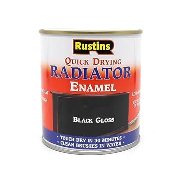 RUSTINS Quick Drying Radiator Enamel Gloss - Black 250ml – Durable, Long-Lasting Finish for Radiators That Stands the Test of Time