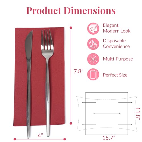 Image of Prestee Red Napkins for Table - Disposable - Soft and Absorbent Paper Hand Towels for Dinner Parties and All Types Events - Pre folded Linen Feel Napkins - Paper Towels 7.8 x 4in and 50 Count