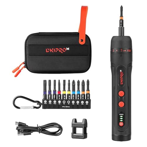 Dnipro-M Tournevis électrique de précision sans fil 3.6V, couple 4.5Nm auto/10Nm manuel, LED, batterie 2000mAh, USB-C, 320rpm. Mini Visseuse de précision, 10 embouts...
