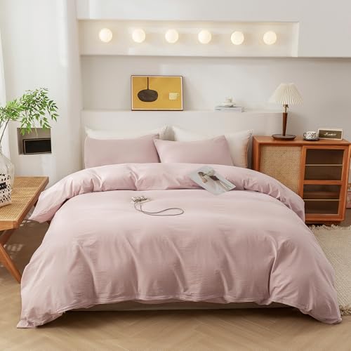 Image of ECOCOTT Duvet Cover Oversized King Size - 100% Washed Cotton Durable Soft Comfy Duvet Cover Set, 3 Pieces Duvet Cover with Zipper Closure (Greyish Pink)