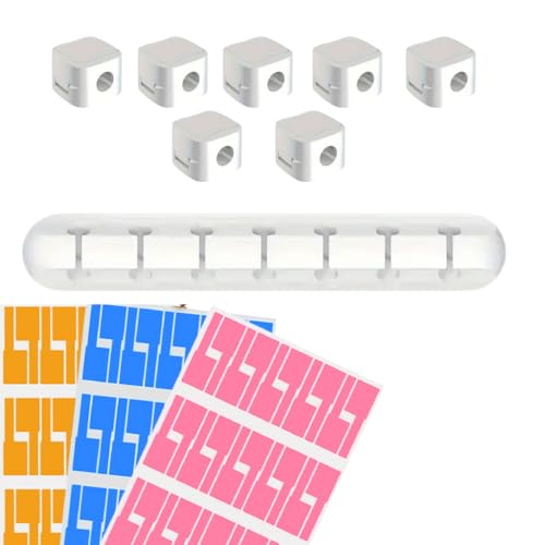Organizador de Cables Escritorio Pack de 7 con Clips Magnéticos + Regleta Adhesiva y Etiquetas – Pack Ordena Cables para Casa, Oficina y Setup Gaming (7)