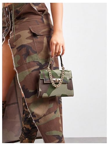 Image of RoseSeek Women's Camo Flap Square Bags Chain Strap Top Handle Satchel Crossbody Bag