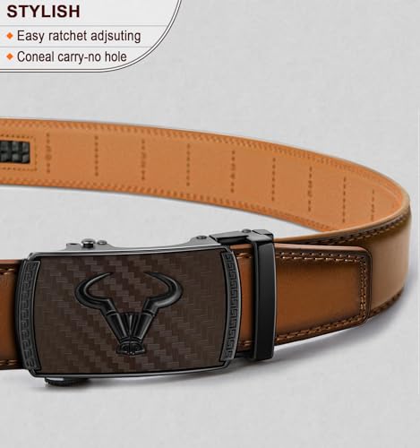 Image of BULLIANT Ratchet Trimmable Leather Belt for Men Adjustable 1 3 /8-Gift Boxed | Smooth Sliding | Micro Adjustable Fit | Tailored Size | Holeless Understated Elegance