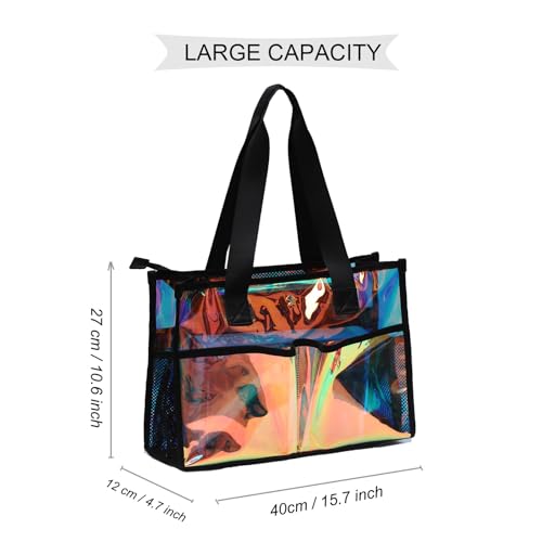 Iridescent Clear Tote Bag for Women, Waterproof Large Beach Tote Pool Swim Cruise Vacation Essentials2