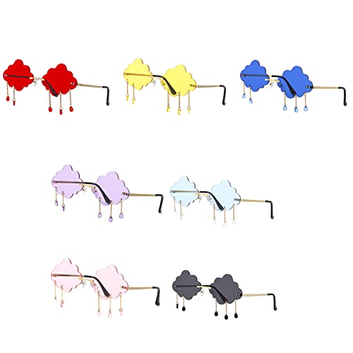 Women Rimless Clouds Shaped 90s Raindrop Glasses Light Blue3