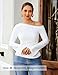 ZESICA Women's Off Shoulder Tops Bell Long Sleeve Shirts 2026 Spring Trendy Going Out Ruched Tight Fitted Y2K Clothes White X-Small