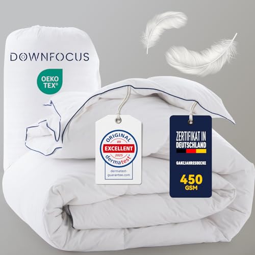DOWNFOCUS Daunendecke 135x200 mit Federn & Gänsedaunen, 100% Bauwolle Oeko-Tex, RDS Zertifiziert für Tierwohl Ganzjahres Daunendecke Federbettdecke (450gsm Ganzjahresdecke)