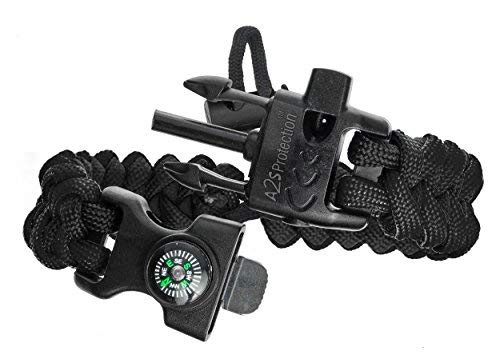 Paracord Bracelet K2-Peak – Survival Bracelets With Embedded Compass Whistle Edc Hiking Gear- Camping Gear Survival Gear Emergency Kit (Black / Green Adjustable Size) #TOP1
