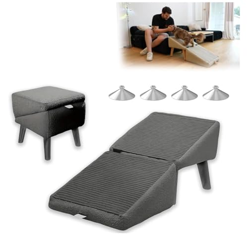 犬 スロープ 室内, 折り畳み 段差がない 滑り止 ドッグ ステップ, 怪我防止 省スペース 携帯便利 ペット ステップ 子犬 老犬 ペット介護用,gray