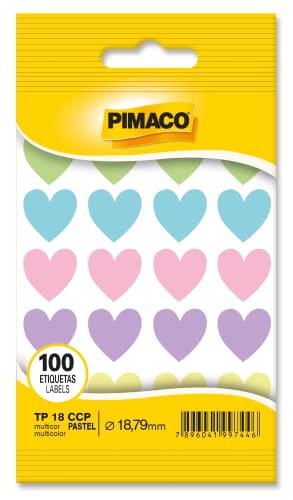 Etiqueta Adesiva Pimaco, Multiuso TP-CCP, Coração Multicolor Pastel, Ø18,79mm, envelope com 5 fls -