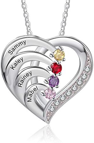 925 Sterling Silver Mother Necklace with 3-4 Simulated Birthstone...