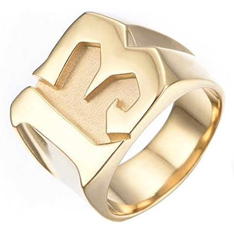 ALEXTINA Men's Stainless Steel Lucky Number 13 Biker Ring Gold Statement Band High Polished Size P 1/2 Cover