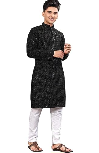Image of Trustous Men's Indian Ethnic Wear Straight Lucknowi Kurta