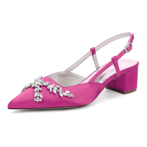 Genérico Zapato de Tacon Bajo para Mujer Comodo, de Punta Fina Zapatos Destalonados Sandalias Slip-on Cierre con Hebilla Pumps,Rose Red,37 EU