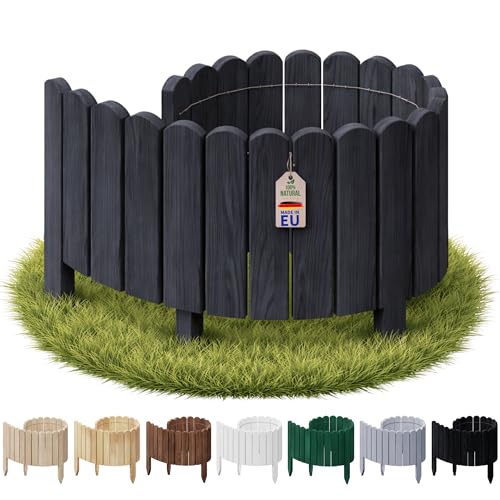 Floranica Bordure de pelouse 10 x 100 cm Gris foncé Bordure de Parterre Flexible Clôture à piquer en Bois pour Gazon