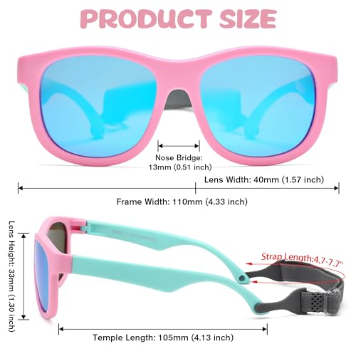 LIU·WEN Cute Polarized Baby Sunglasses with Strap - Flexible Frame for Toddler Newborn Infant 0-24 Months3