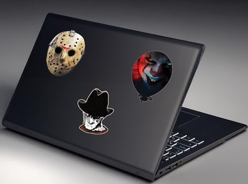 Image of Elektroplate Classic Horror Movie Characters Dynamic Car Decal Set of 3 | Officially Licensed Freddy, Jason & Pennywise; Weatherproof Automotive Grade Vinyl Sticker for Water Bottle, Laptop & More
