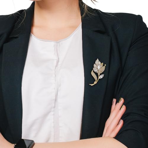 Image of Gold Crystal Flower Leaf Brooches for Womne Elegant Rhinestone Pearl Floral Brooch Pins Fashion Jewelry Brooch pin Accessories for Women Men Gift