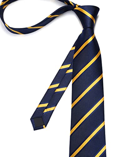 Image of Enlision Mens Ties Stripe Tie and Pocket Square Set Classic Formal Woven Neckties Handkerchief Cufflinks Wedding