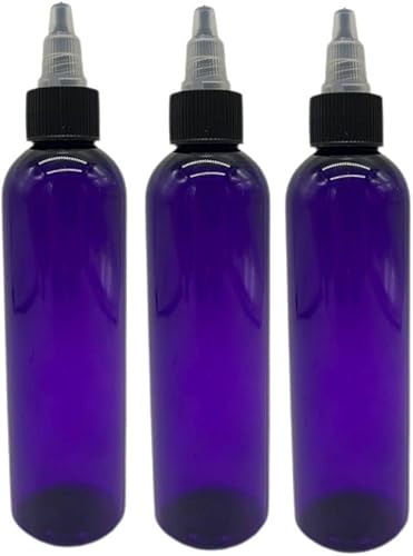 Natural Farms Botellas Cosmo moradas de 4 onzas sin BPA, paquete de 3 recipientes vacíos recargables, aceites esenciales, cabello, aromaterapia,