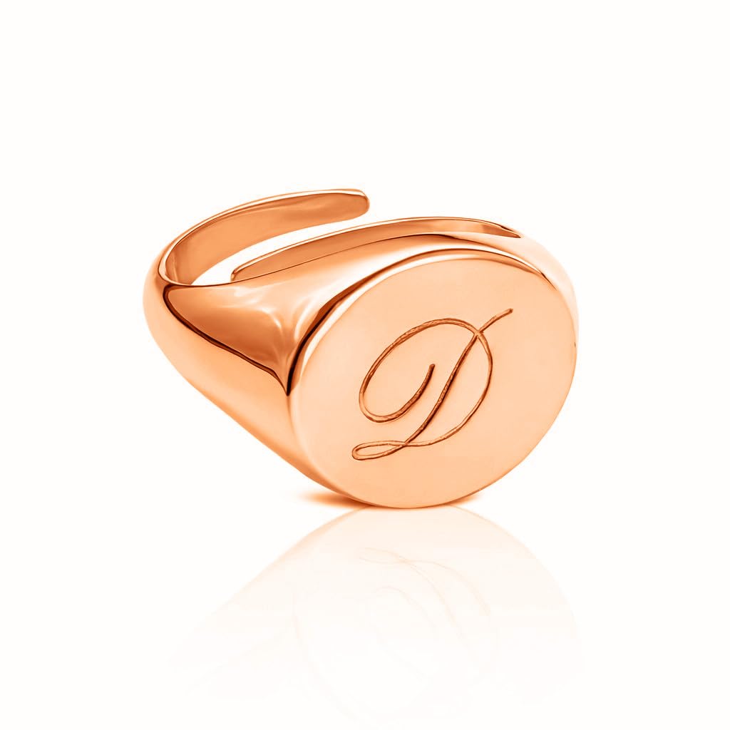 ViMon Gioielli, ANELLO Chevalier Donna, REGOLABILE, Tondo con LETTERA incisa, in ARGENTO 925, placcato a scelta ORO ROSA,GIALLO e BIANCO