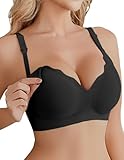 Ekouaer Nursing Bra Wavy Breastfeeding Bras for Women Seamless Maternity Support Wireless Pregnancy Sleep Bralette Black XL