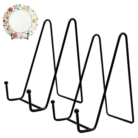 Stojak na wyświetlacz, 2 sztuki, 15 cm, metalowy stojak na talerze, sztaluga dekoracyjna, żelazna sztaluga na talerze, stojak na płytki, do zdjęć, sztuki, talerzy, książek, obrazów i blatu (czarny)