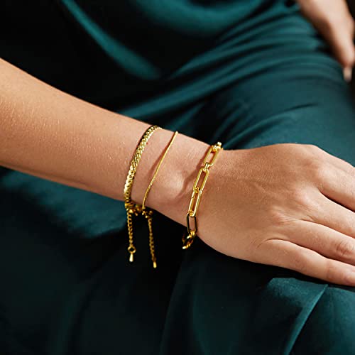 Image of FRUMOS Dainty Layering Bracelets for Women 18 k Gold Plated Fashion Adjustable Chunky Cuban Paperclip Link Chain Bracelets Jewelry for Women Gift