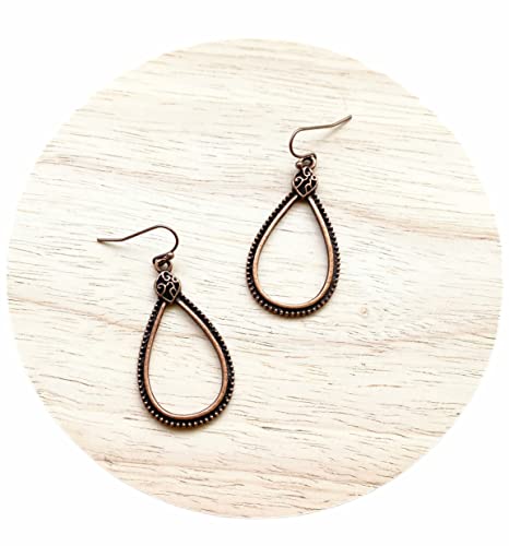 Detailed Copper Teardrop Dangle Earrings2