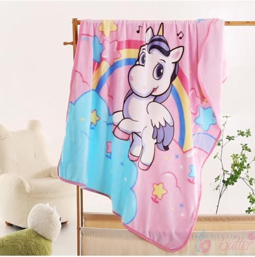 Image of Butterthief Multipurpose Cartoon Print Light Weight Blanket | Soft Cozy Plush All Seasons Blankets for 0-5 Years | Wrapper Cum Blanket for Baby Boys, Girls,New Born Kids Toddler (Rainbow)