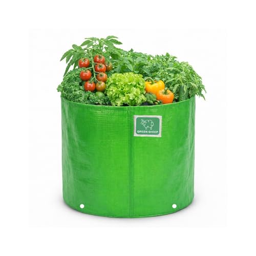 Image of GREENSHEEP HDPE Grow Bag Heavy Duty 260 GSM Round Plants Flower Growing Bags Floor Standing Mount Type for Home Garden Balcony Terrace Kitchen Nursery (Green, 24x18 inch, Pack of 1)