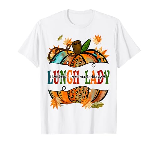 Leopard Pumpkin Fall Autumn Thanksgiving Lunch Lady Women T-Shirt