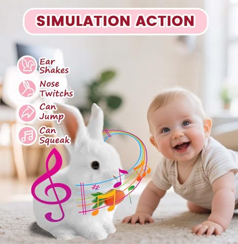 ANSTEN Interaktiver Bunny Pal - Mein Realistisches Kaninchen Spielzeug, 2025 Neu Hüpfendes Kaninchen Spielzeug mit Geräuschen, Ostern Plüschhase,Ostergeschenke Kinder, Jungen, Mädchen