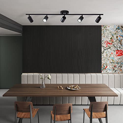 Image of KCO Lighting 5 Light LED Track Lighting Adjustable 5 Way Ceiling Mount Spotlights Matte Black for Kitchen Gallery Dining Room (5-Light)