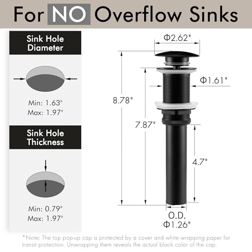 Kes Bathroom Sink Drain Without Overflow Vessel Sink Lavatory Vanity Pop Up Drain Stopper Matte Black, All Metal Rustproof Brass And 304 Stainless Steel thumb #5