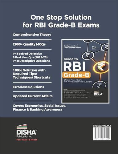 Image of Disha Guide to RBI Grade B Officers 2026 Phase I Exam with Previous 9 Year Questions - 7th Edition | Phase II Past (2022 - 2025) Description Questions