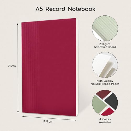 Image of Record Note Book | A5 - Dotted Journal | 96 Pages - 100GSM Pages with Soft Cover | Ideal for Office, College, School, Journaling, Meeting & More (Set of 4)