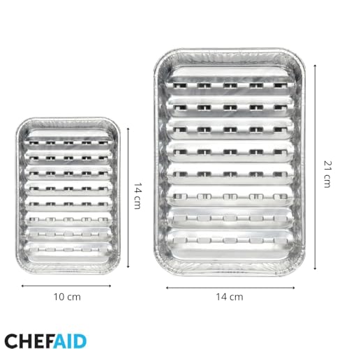 Chef Aid Aluminium Grill Schalen Set mit 10 kleinen Grill Schalen 10x14 und 14x21 cm Perforiert für gleichmäßige Hitzeverteilung für Fleisch Fisch Gemüse und Beilagen