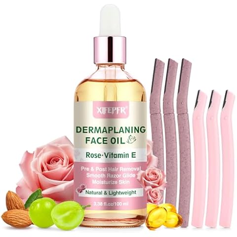 XIFEPFR Dermaplaning Kit, Rose & Vitamin E Oil, Shave Oil with Dermaplaning Tools for Women, Facial Razor, Eyebrow Razor, Softens Area Pre Shave & After Shave Cover