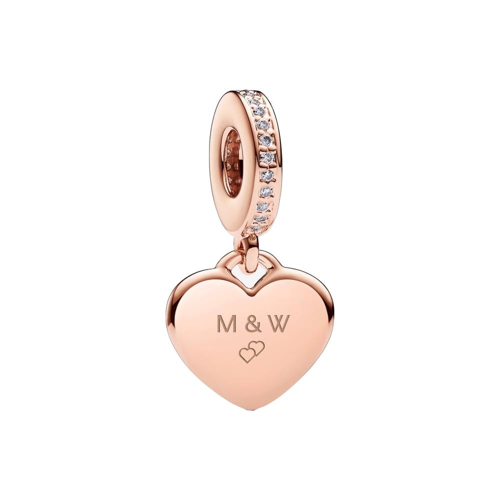 Pandora Gravierbares Herz Charm-Anhänger – Rosévergoldete Metalllegierung, Zirkoniasteine, Moments kompatibel