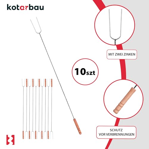 KOTARBAU® Set of 10 Marshmallow Sticks for Fire Pit - Steel - 100 cm (39.37 in) - with Wooden Handle - Toasting Forks - Barbecue Forks - U Shape Hot Dog Fork - Camping Grill Accessories - Image 5