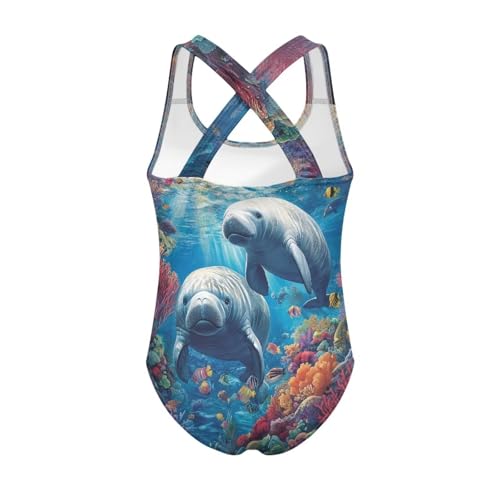 Image of WELLFLYHOM Girls Swimsuit 5-14 Cross Back Swimwear Full Coverage One Piece Bathing Suit Sleeveless Beachwear