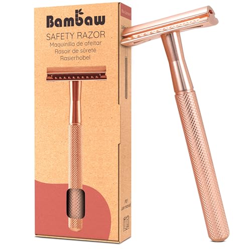 Bambaw Single Blade Razor for Women Metal Safety Razor Women for a Luxurious Wet Shave Experience Ideal for of All Skin Types Suitable for Full Body No Blade Included (Rose Gold)