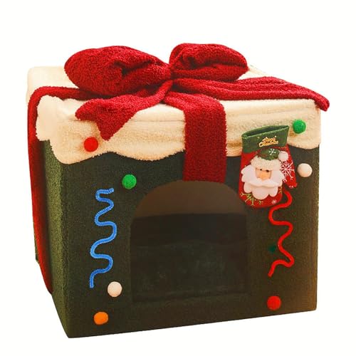 ZanPol ペットベッド 猫ベッド 猫ハウス冬 猫冬用 クリスマスボックス ペット寝袋 キャットハウス ペットハウス 収納可能 ベッドマット 犬小屋 あったか 洗える ふわふわ 柔らかい 簡単なインストール 猫犬小動物用 通気性 保温防寒 快適 滑り止め